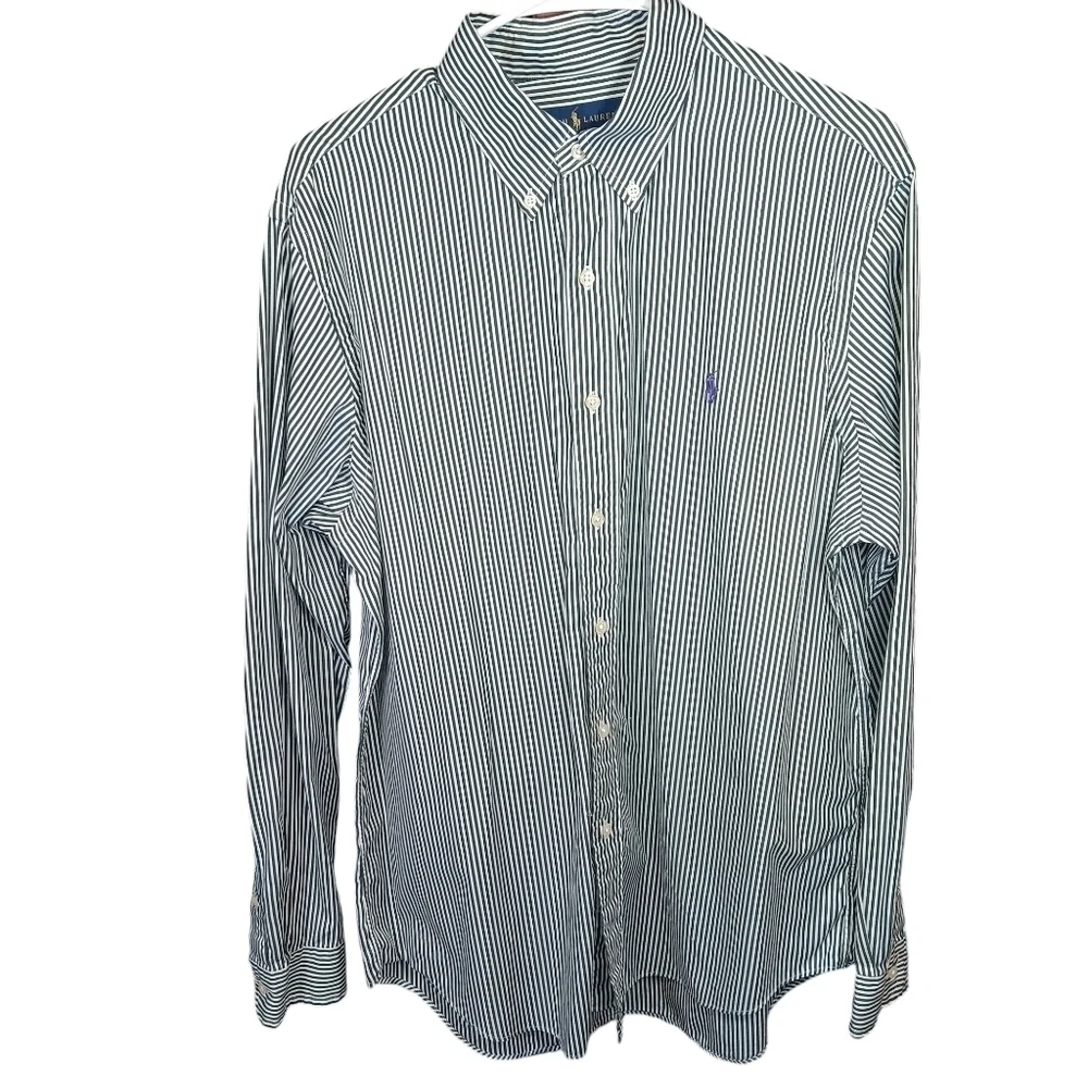 Ralph Lauren Mens Classic Fit Long Sleeve Button Down Shirt L Green Stripe